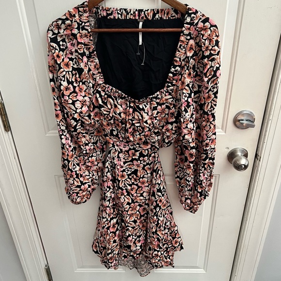 NWOT Free people jael printed dress long sleeve floral side cutout open back - Picture 2 of 6